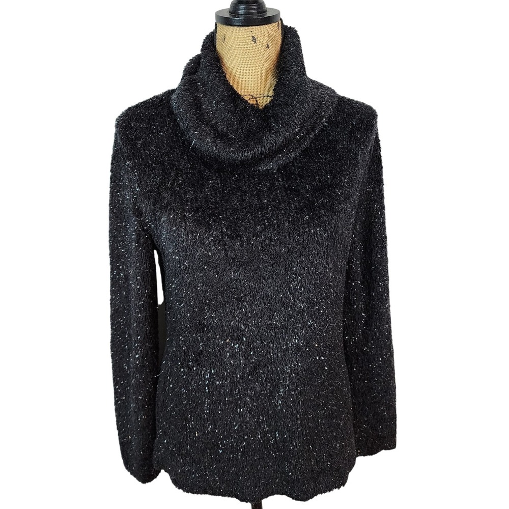 Vtg NORTON McNAUGHTON Size Small Fuzzy Metallic Cowl Neck Festive Winter Sweater